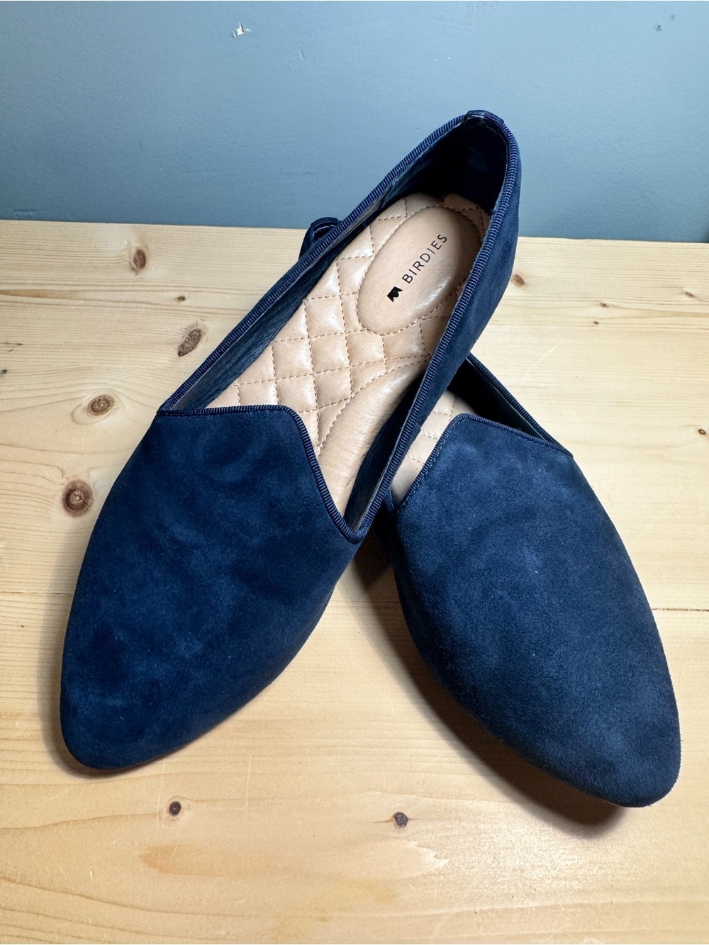 Birdies LEATHER Navy Suede Slip-On Loafers